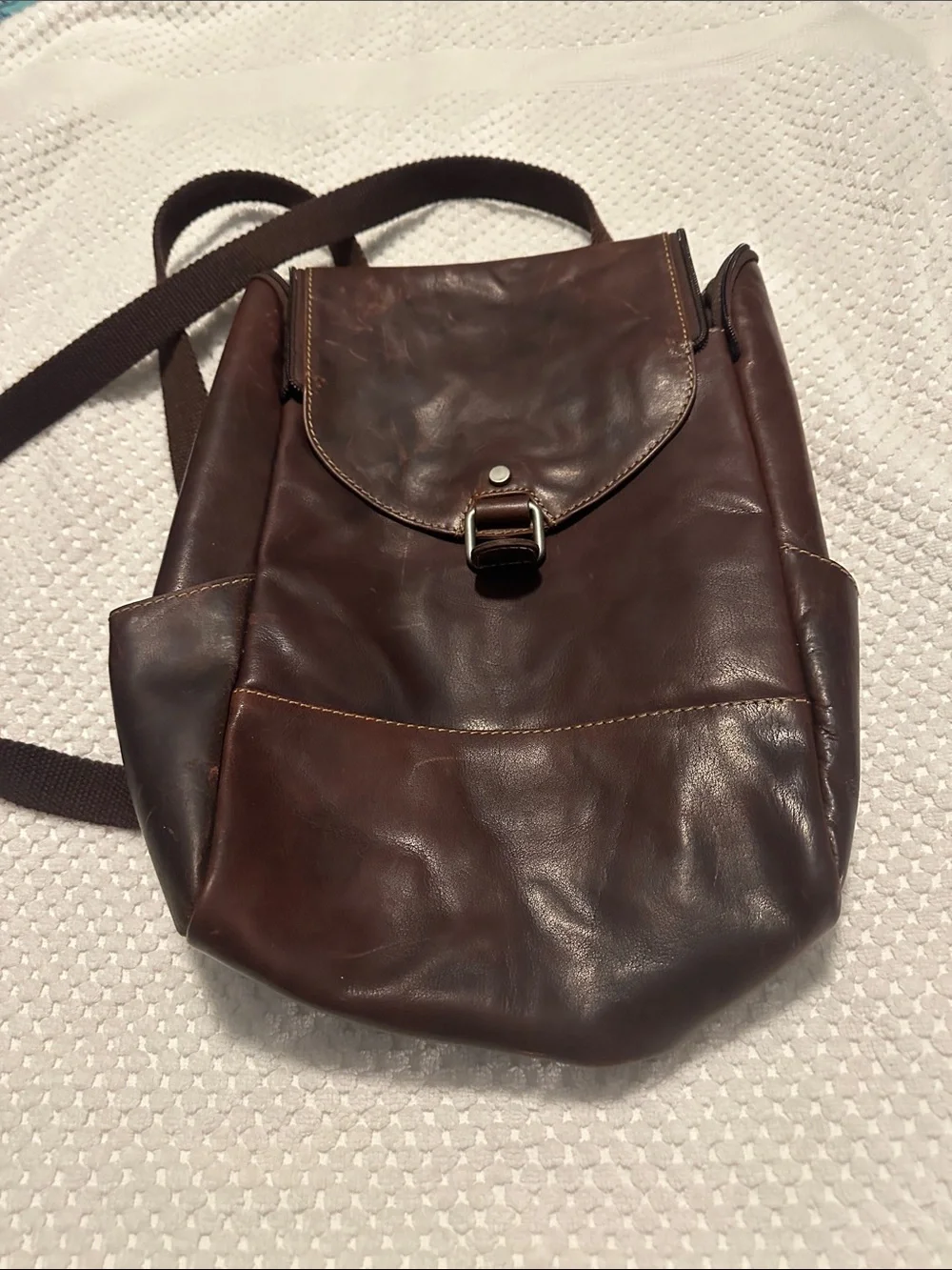 Women's Brown Leather Flap Backpack - Casual Everyday Carry
